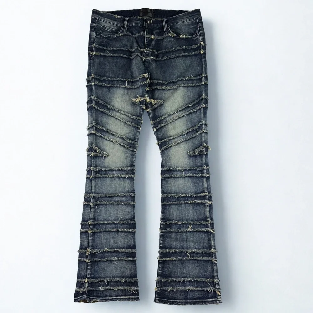 Valabasas Distressed Flare Jeans Mens 36 Frayed Blue Stacked Denim Streetwear
